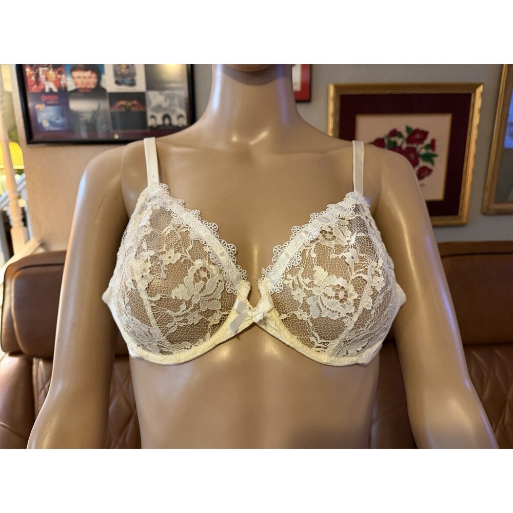 LEJABY  White Lace Bra Vintage 1980s 34 B FRANCE Lingerie Sheer LOT 2